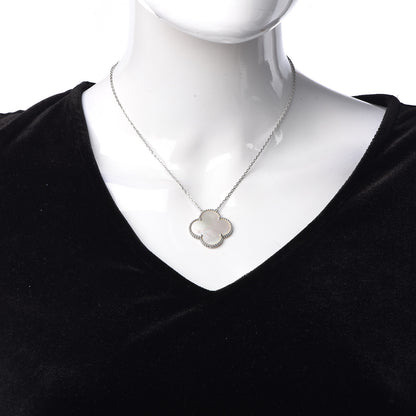 Van Cleef & Arpels 18K White Gold Mother of Pearl Magic Alhambra Pendant Necklace 2 of 7