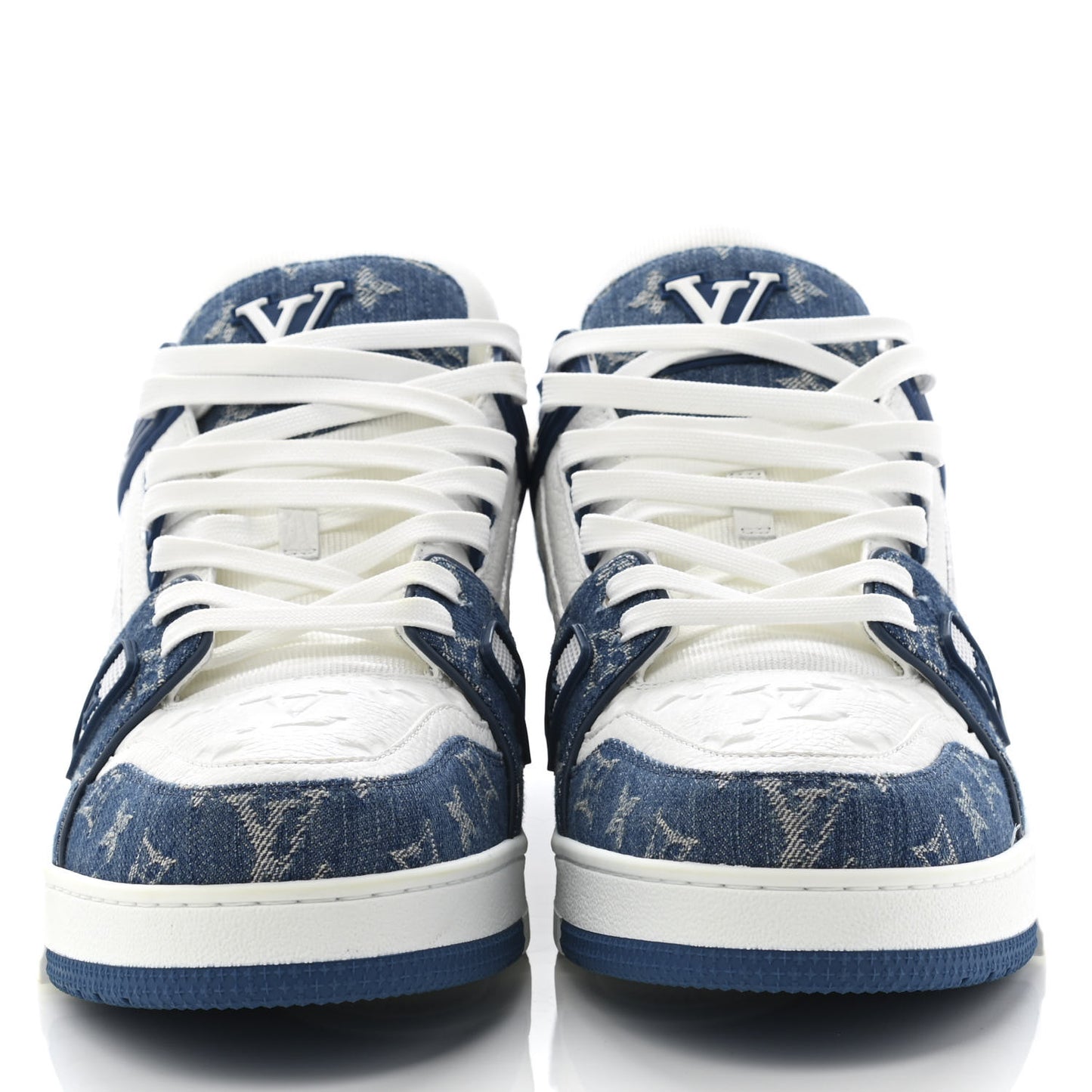 Calfskin Embossed Monogram Denim Mens LV Trainer Sneakers 12 Blue