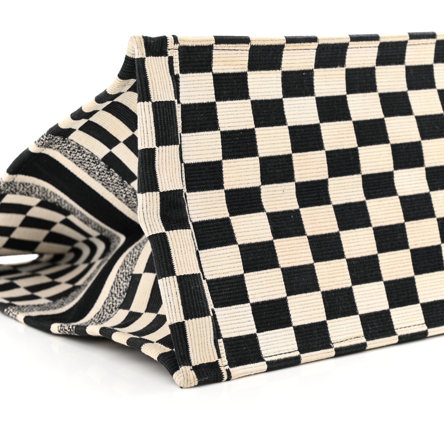 Christian Dior Canvas Embroidered Checkered Book Tote Black White 9 of 21