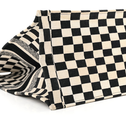 Christian Dior Canvas Embroidered Checkered Book Tote Black White 9 of 21