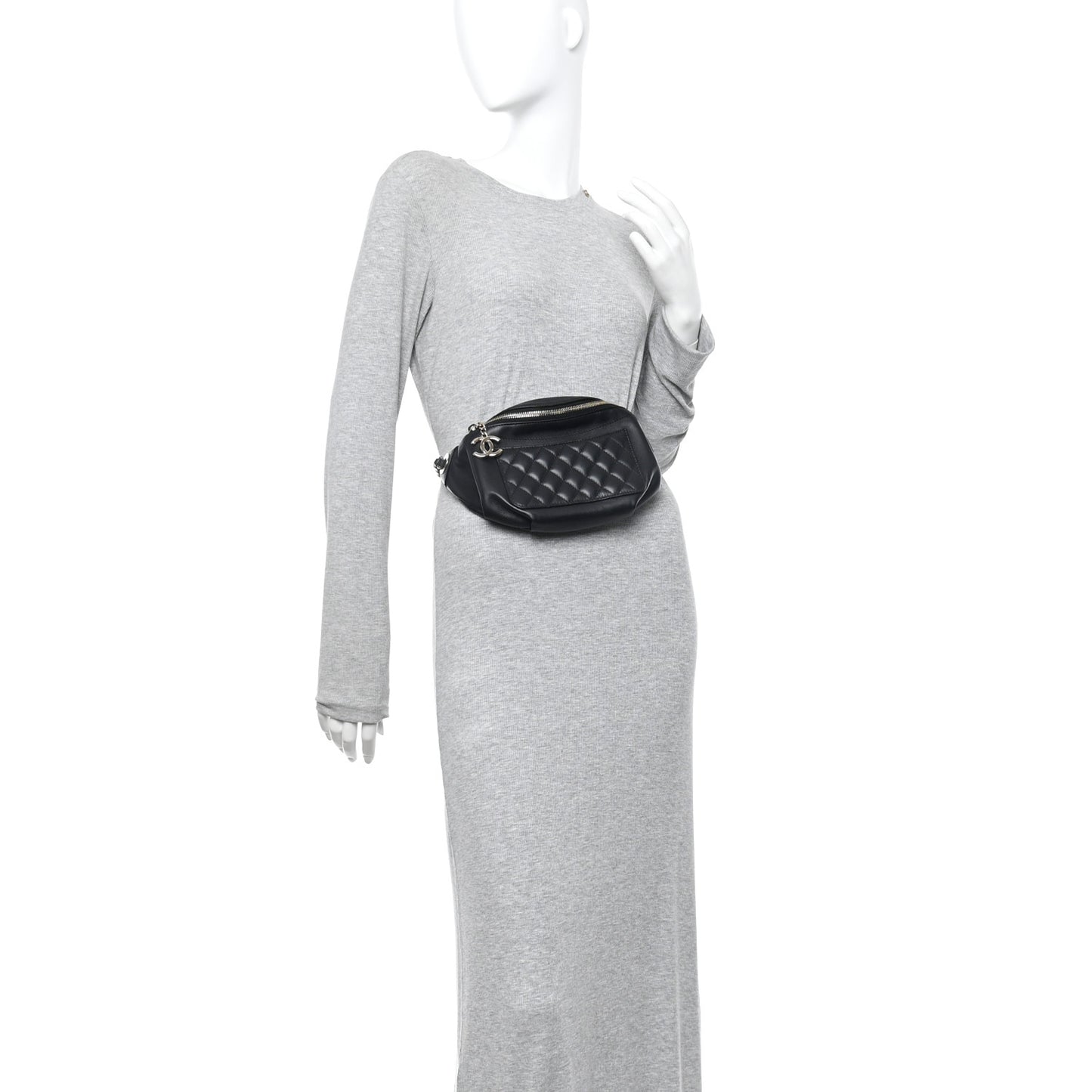 Lambskin Quilted Waist Bag Fanny Pack Black