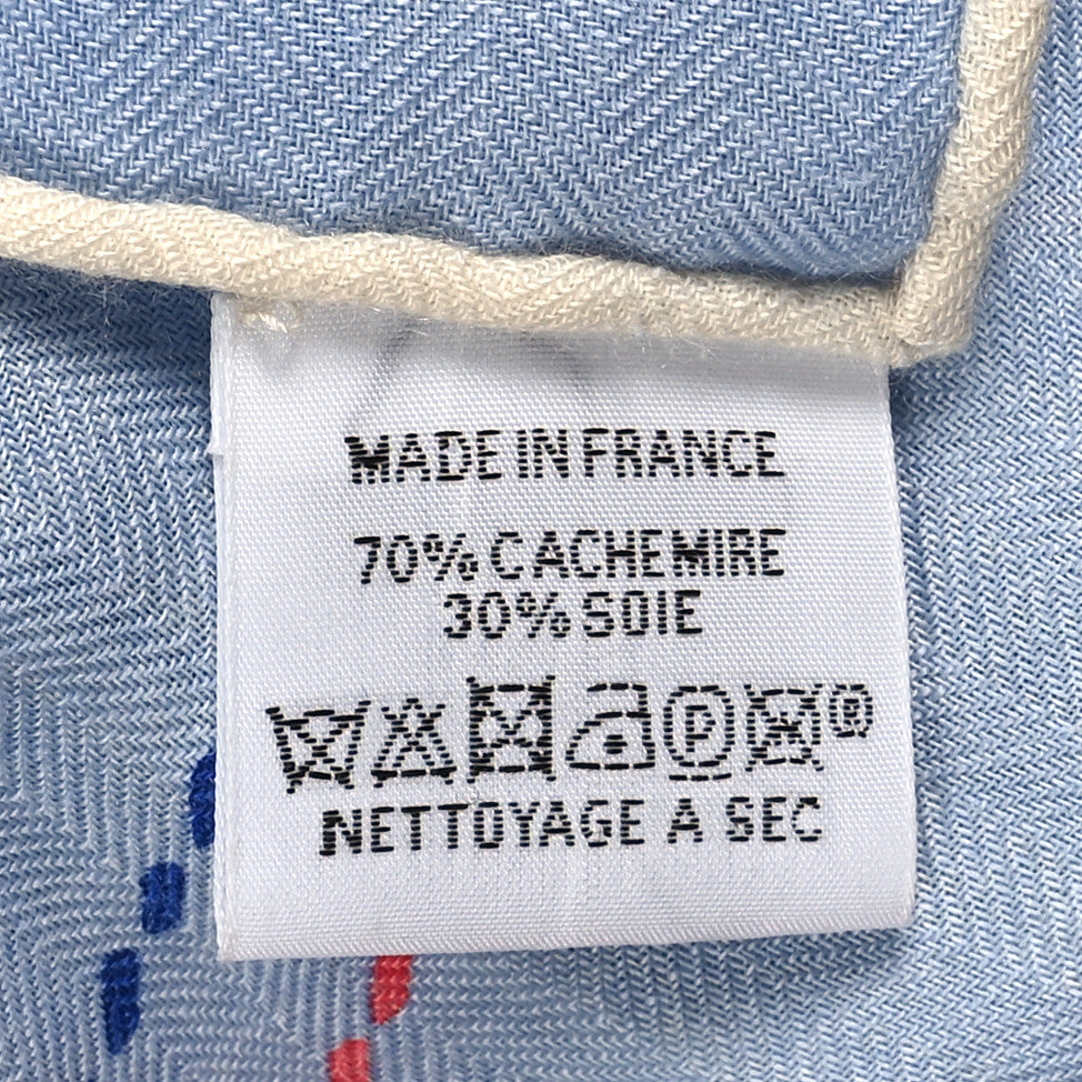 Hermes Cashmere Silk Embroidered Giant Pique Sellier Scarf 140 Bleu Ciel Rose Jaune 3 of 5