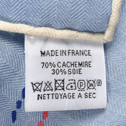 Hermes Cashmere Silk Embroidered Giant Pique Sellier Scarf 140 Bleu Ciel Rose Jaune 3 of 5