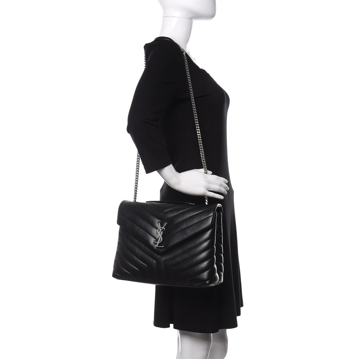 Calfskin Y Quilted Monogram Medium Loulou Chain Satchel Black
