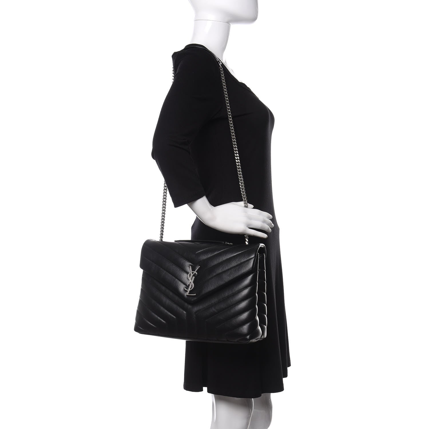 Saint Laurent Calfskin Y Quilted Monogram Medium Loulou Chain Satchel Black 2 of 10