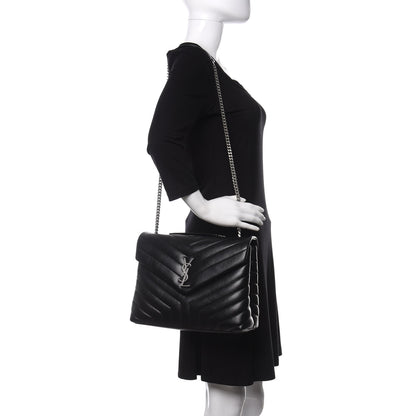 Saint Laurent Calfskin Y Quilted Monogram Medium Loulou Chain Satchel Black 2 of 10