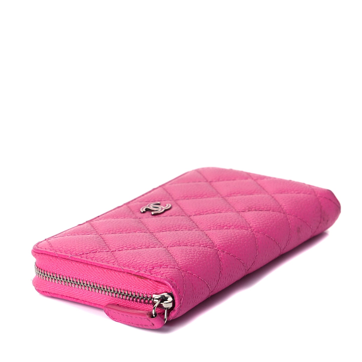 Caviar Quilted Small Zip Around Wallet Pink