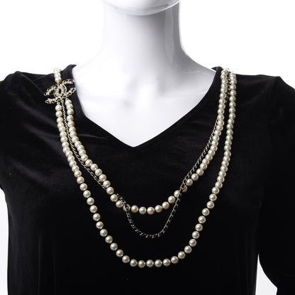 Chanel Lambskin Pearl Crystal CC Chain Necklace Black Gold 2 of 5