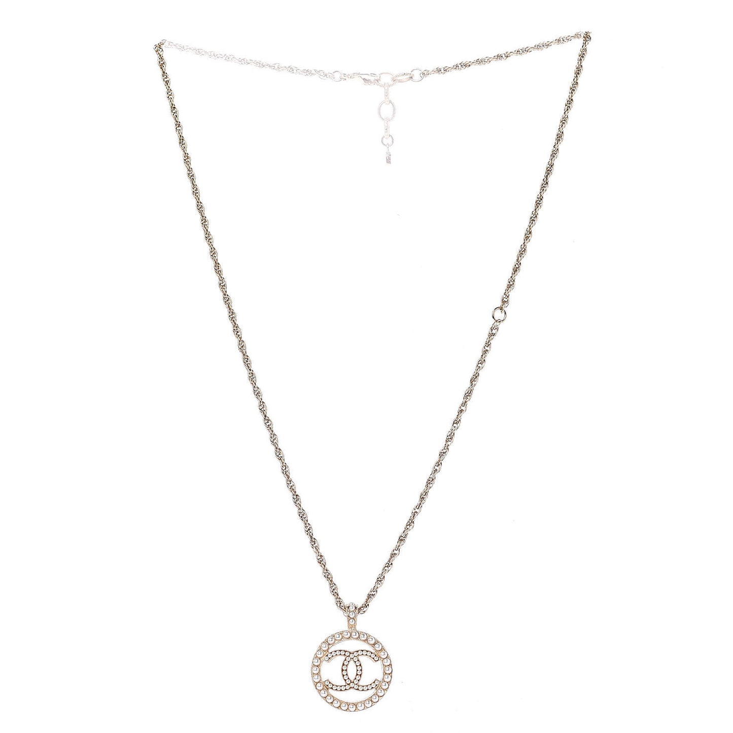Pearl CC Round Pendant Necklace Gold