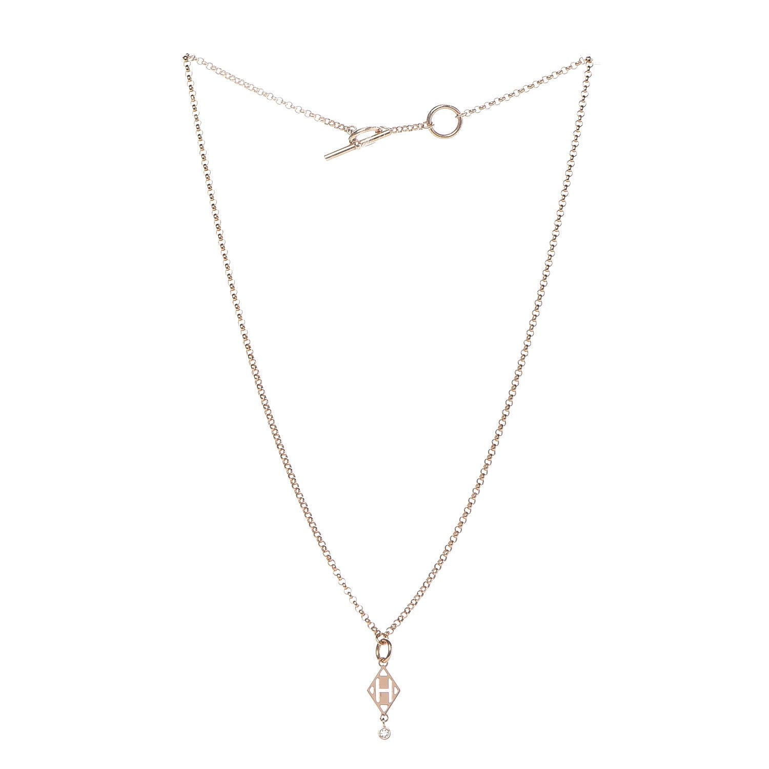 Hermes 18K Rose Gold Diamond Gambade Pendant Necklace 3 of 6