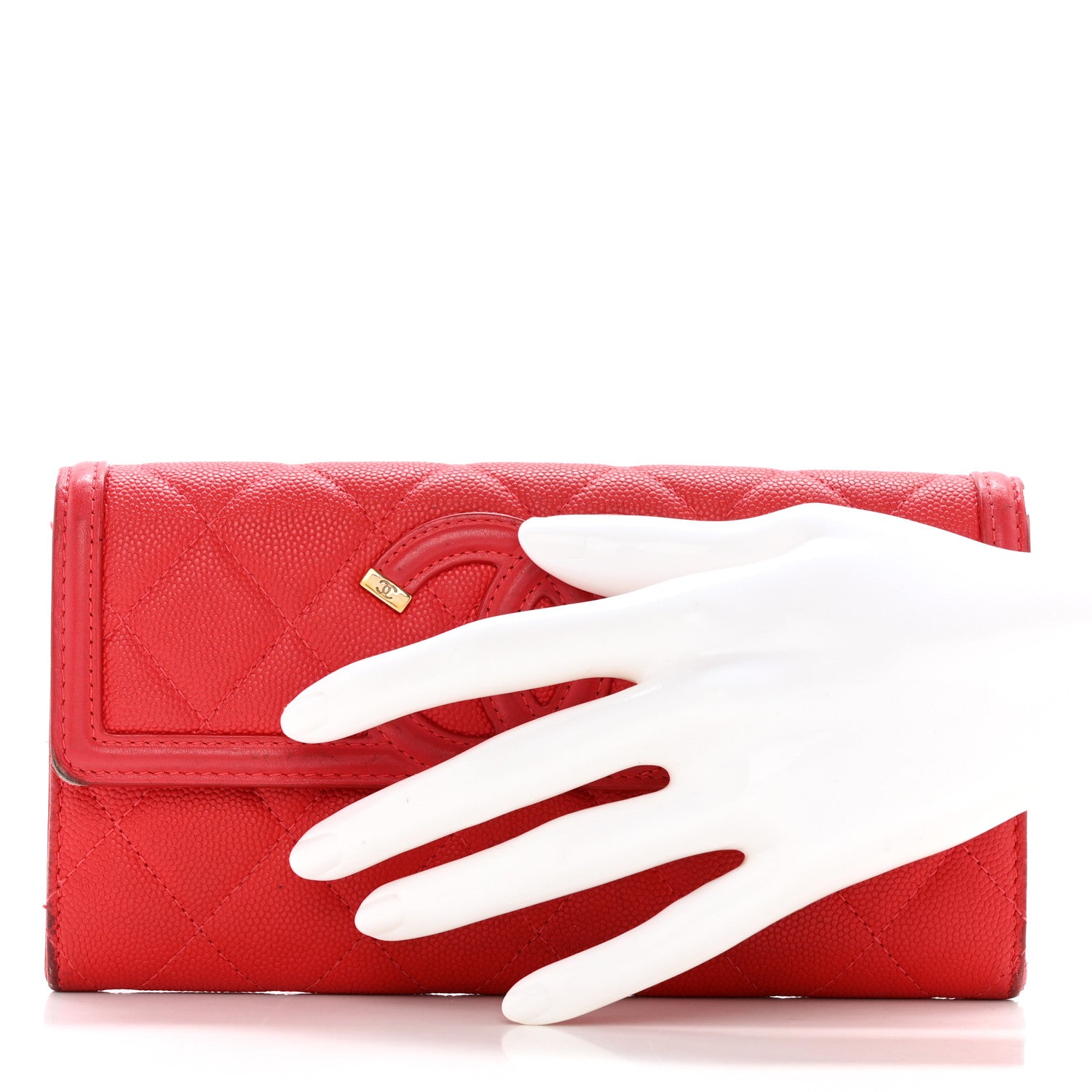 Chanel Caviar Quilted Large Filigree Gusset Flap Wallet Red 2 of 19