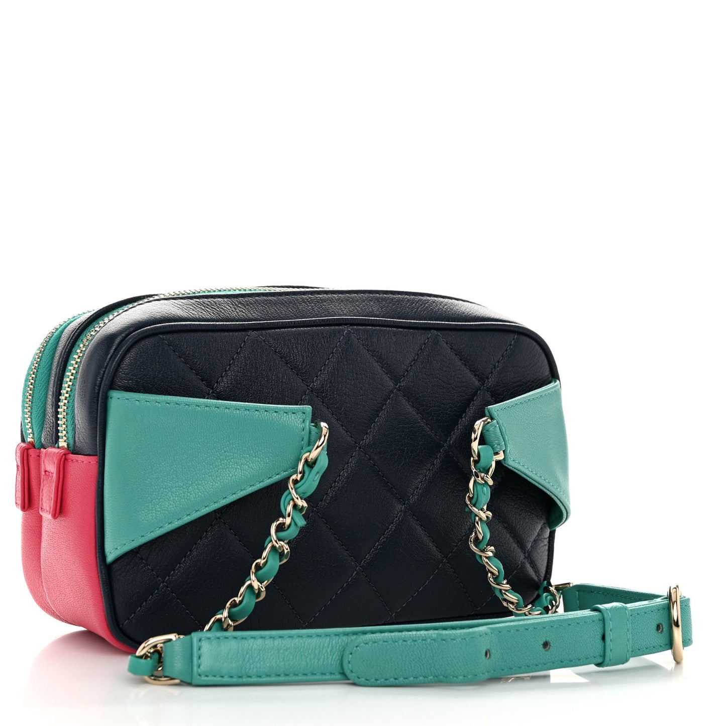 Goatskin Quilted Tri-Color In & Out Waist Bag Navy Turquoise Pink