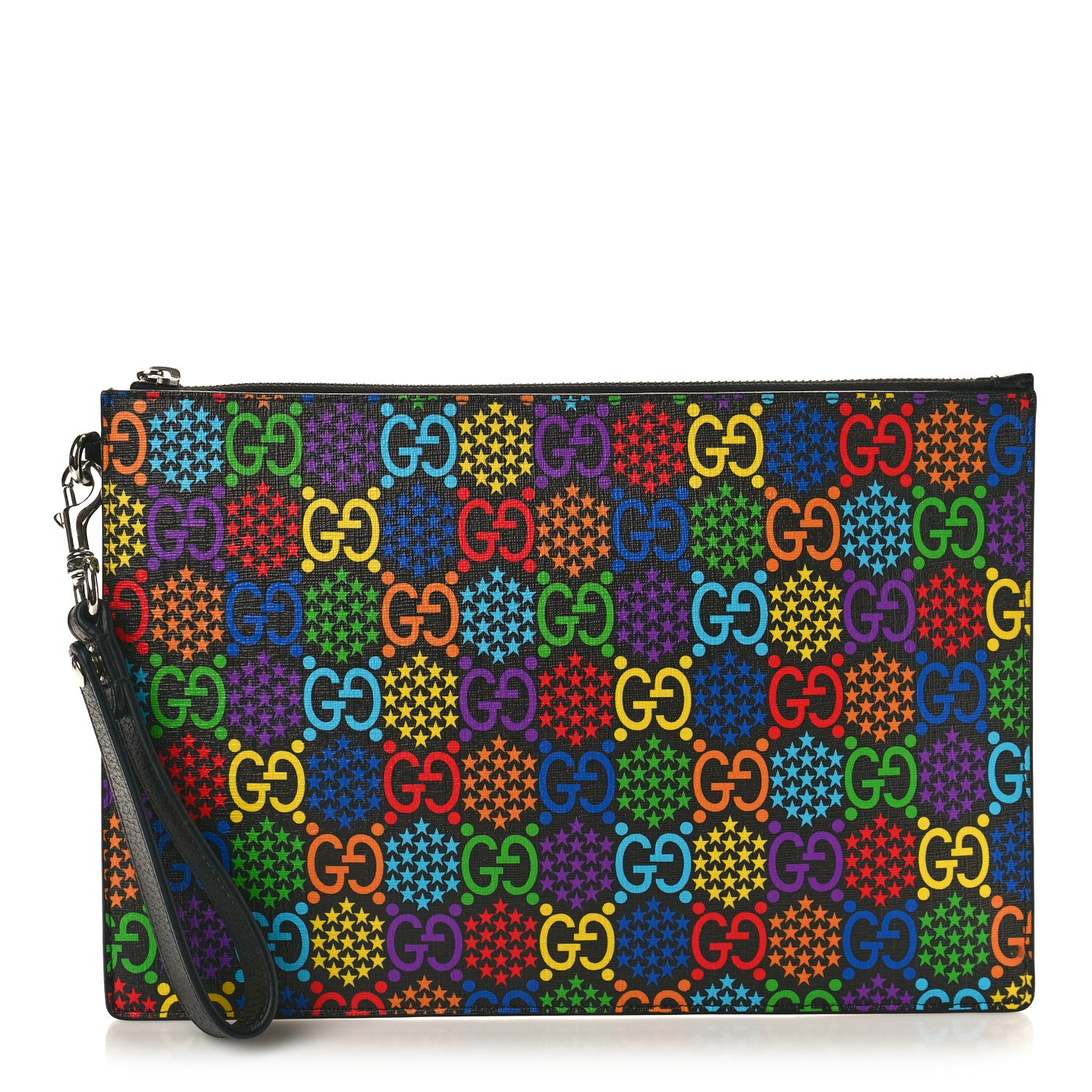 Gucci GG Supreme Monogram Psychedelic Zip Wristlet Pouch Black Multicolor 1 of 8