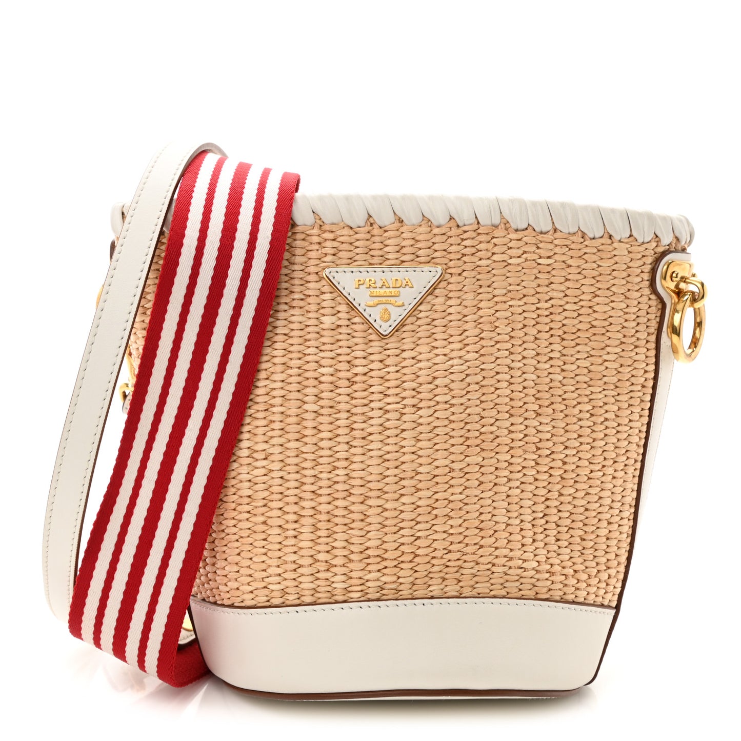 Paglia City Calfskin Bucket Bag Naturale White