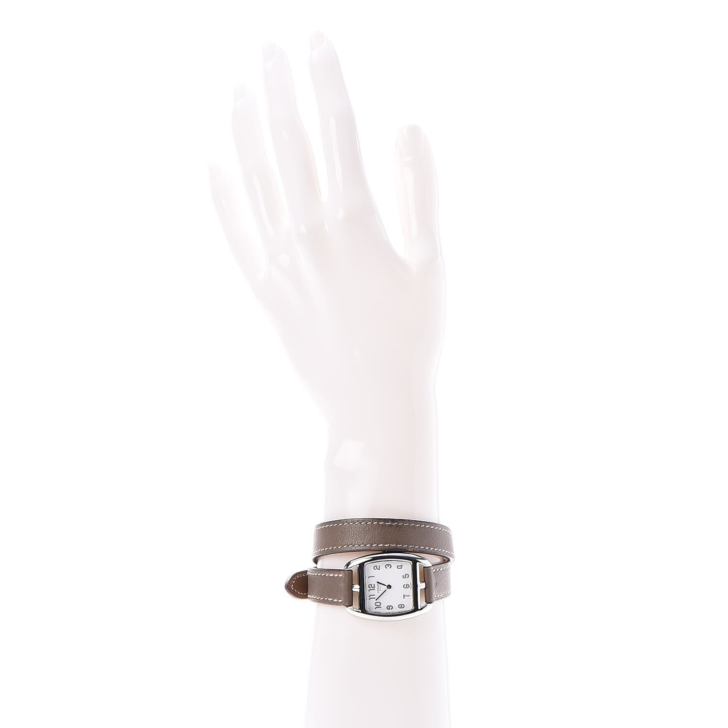 Hermes Stainless Steel Swift 26mm Cape Cod Tonneau Double Tour Quartz Watch Etoupe 2 of 9