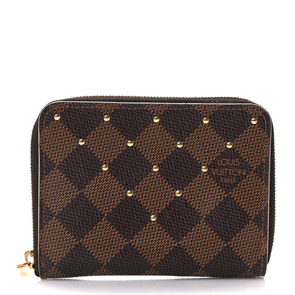 Louis Vuitton Damier Ebene Studded Zippy Coin Purse Rose Ballerine 1 of 10