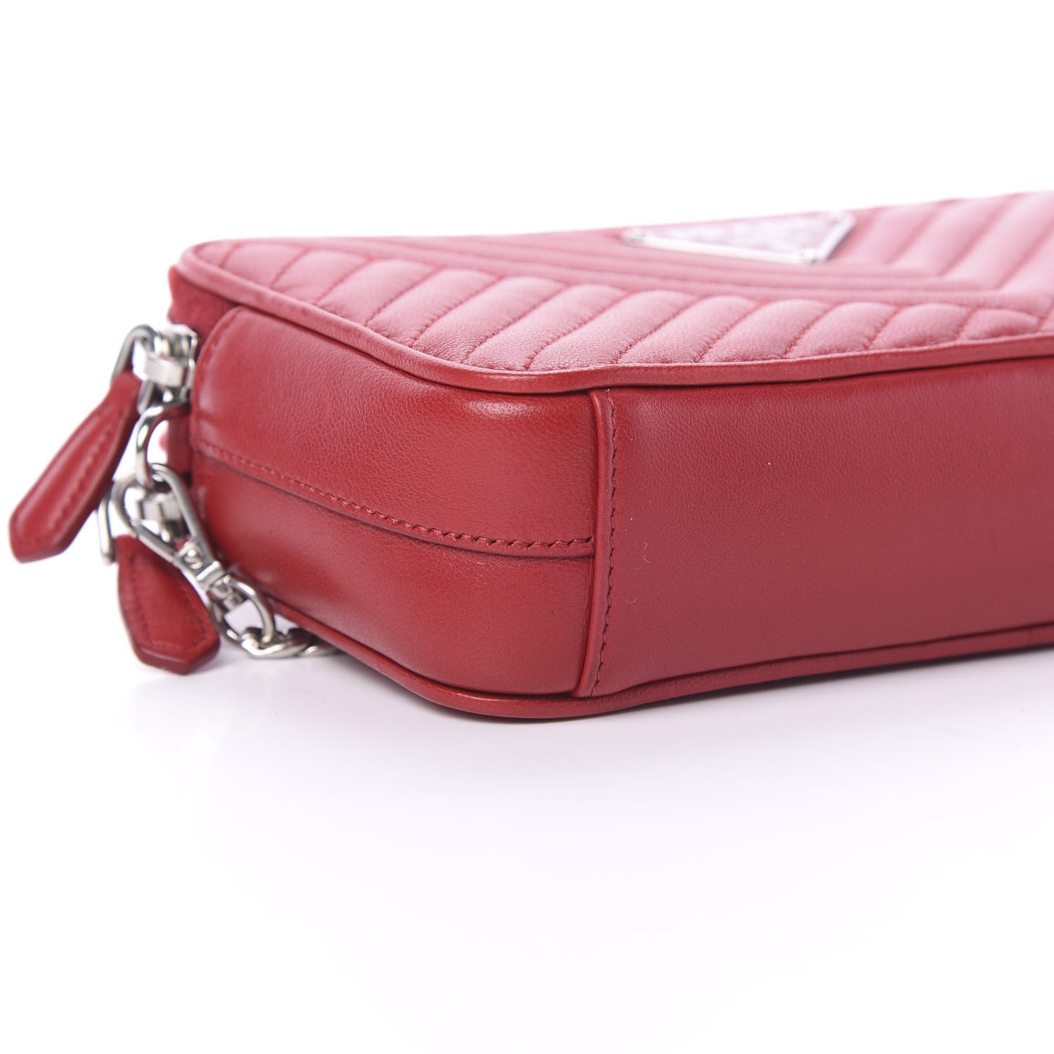 Prada Nappa Impunture Diagramme Mini Double Zip Chain Crossbody Bag Fuoco 10 of 11