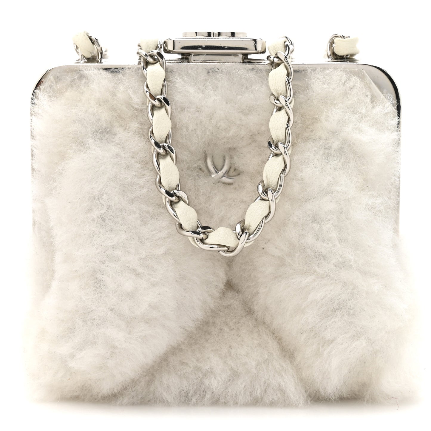 Shearling Sheepskin Lambskin Quilted Clutch With Chain White