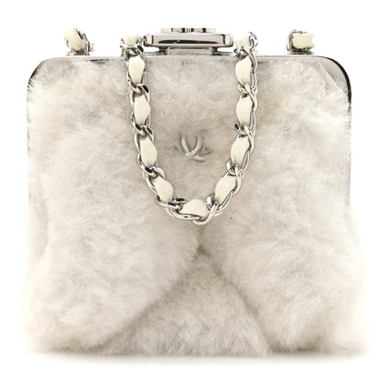 Chanel Shearling Sheepskin Lambskin Quilted Clutch With Chain White 1 of 11
