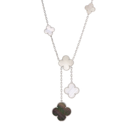Van Cleef & Arpels 18K White Gold Mother of Pearl Chalcedony 6 Motifs Magic Alhambra Necklace 1 of 5