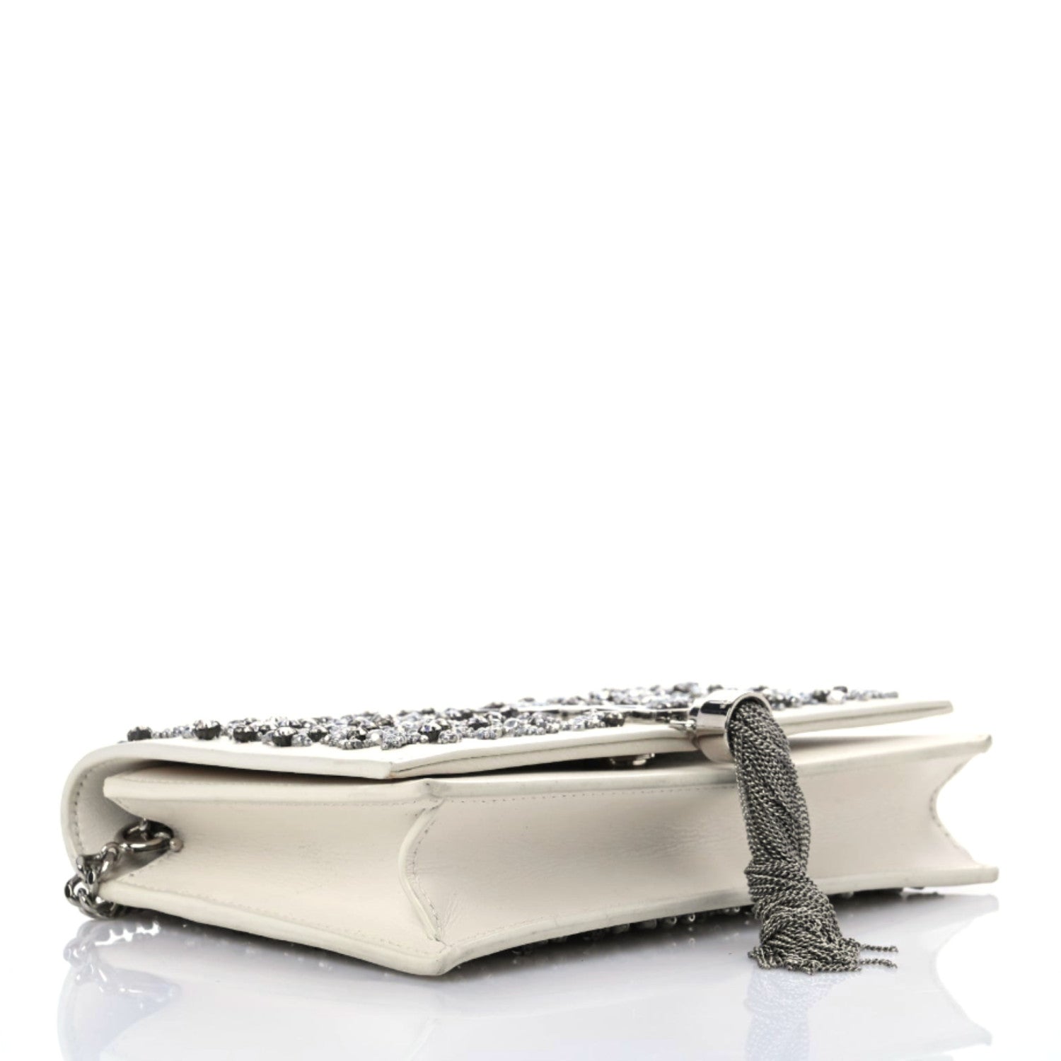 Saint Laurent Calfskin Bead Embellished Kate Monogram Tassel Chain Wallet White 4 of 22