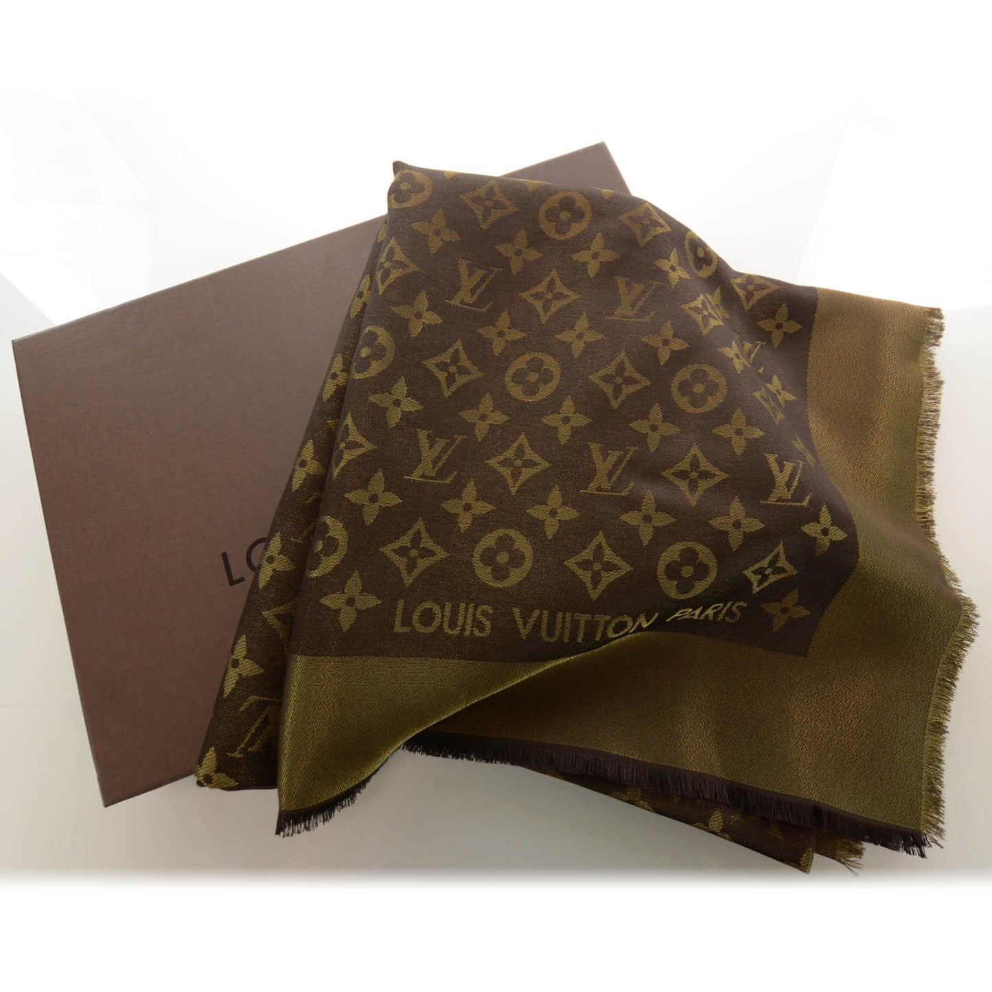 Silk Lurex Wool Monogram Shine Shawl Brown