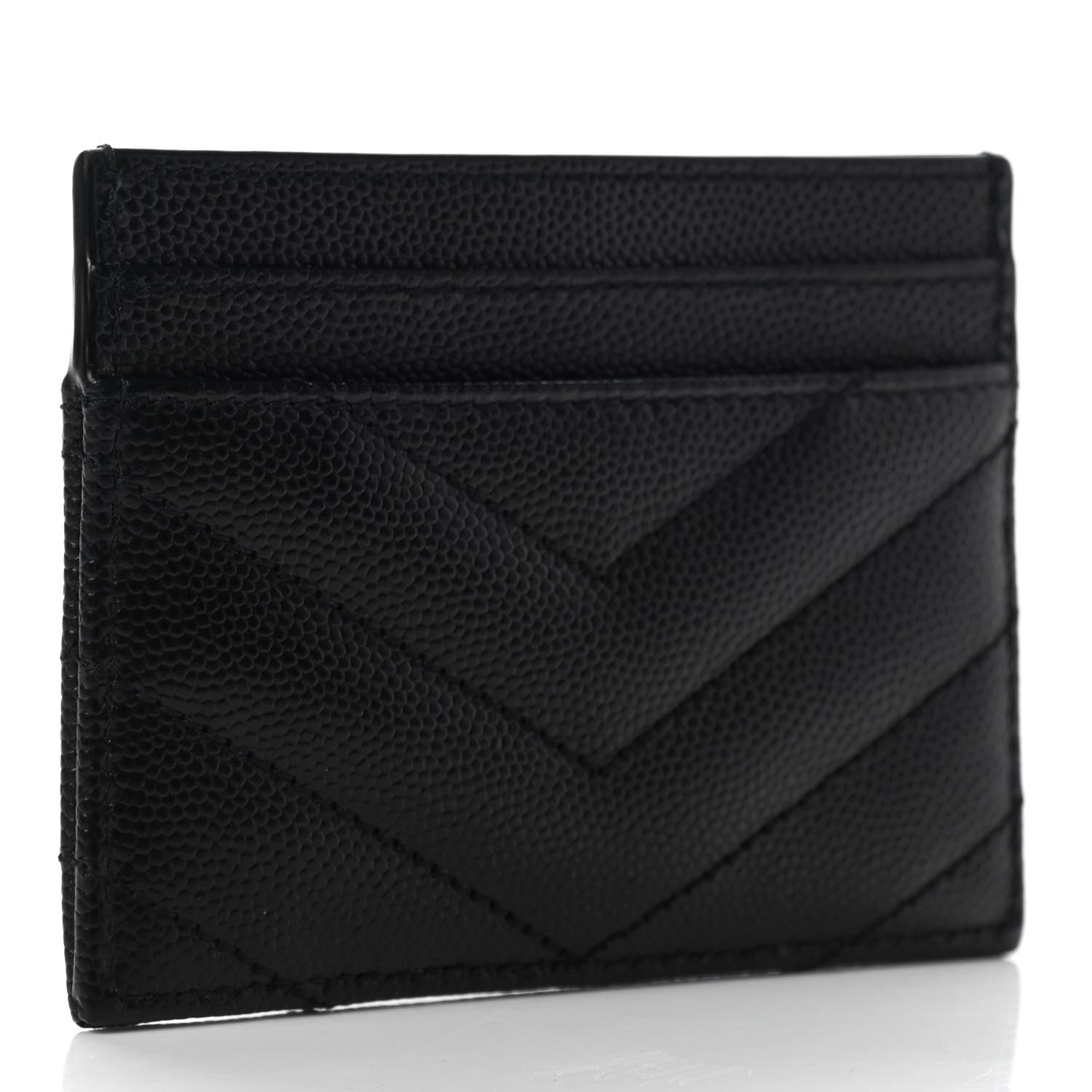 Saint Laurent Grain De Poudre Matelasse Chevron Monogram Credit Card Case Black 3 of 7