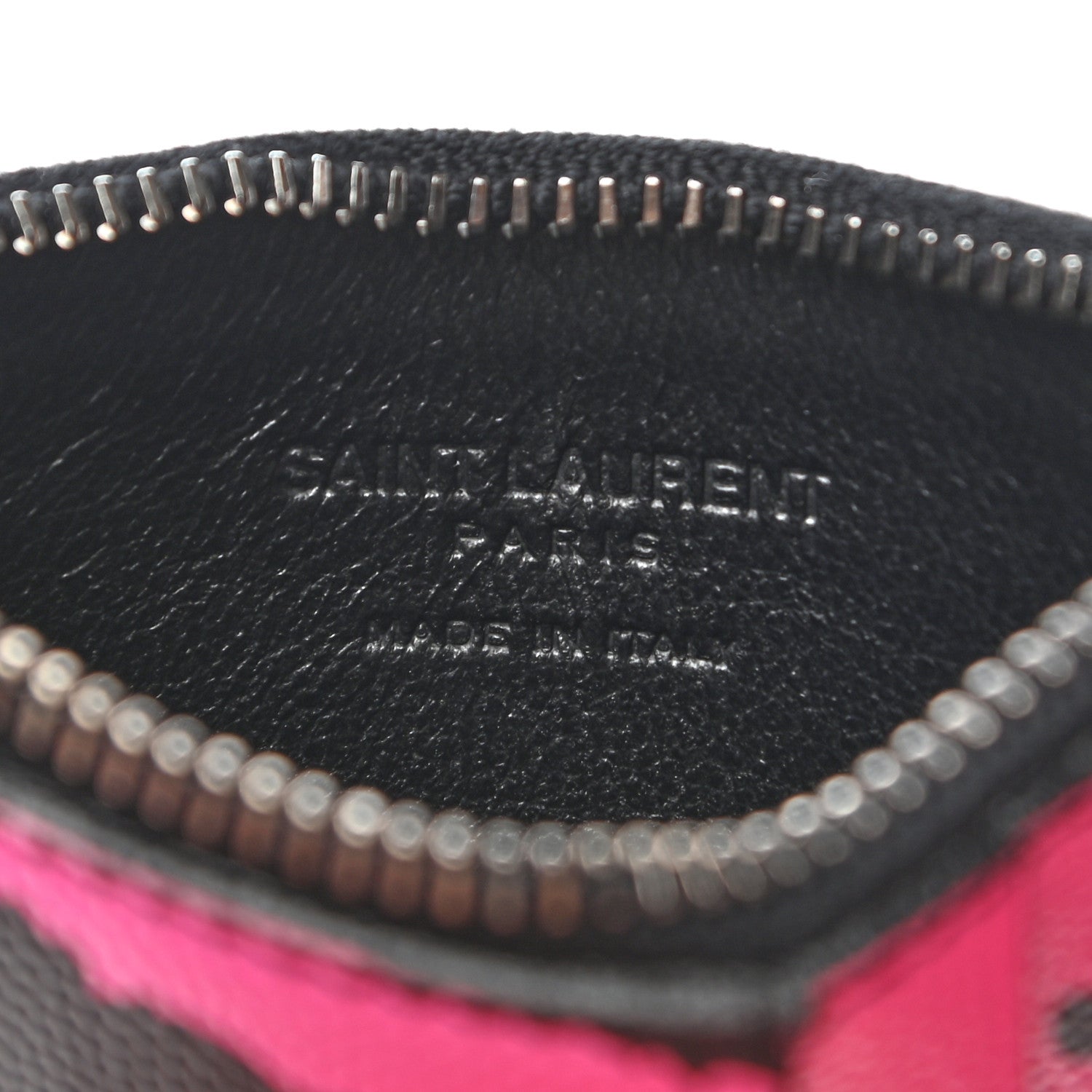 Saint Laurent Grain de Poudre Zebra Print 5 Fragments Zip Pouch Card Holder Fuchsia Black 8 of 8
