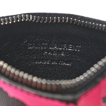 Saint Laurent Grain de Poudre Zebra Print 5 Fragments Zip Pouch Card Holder Fuchsia Black 8 of 8