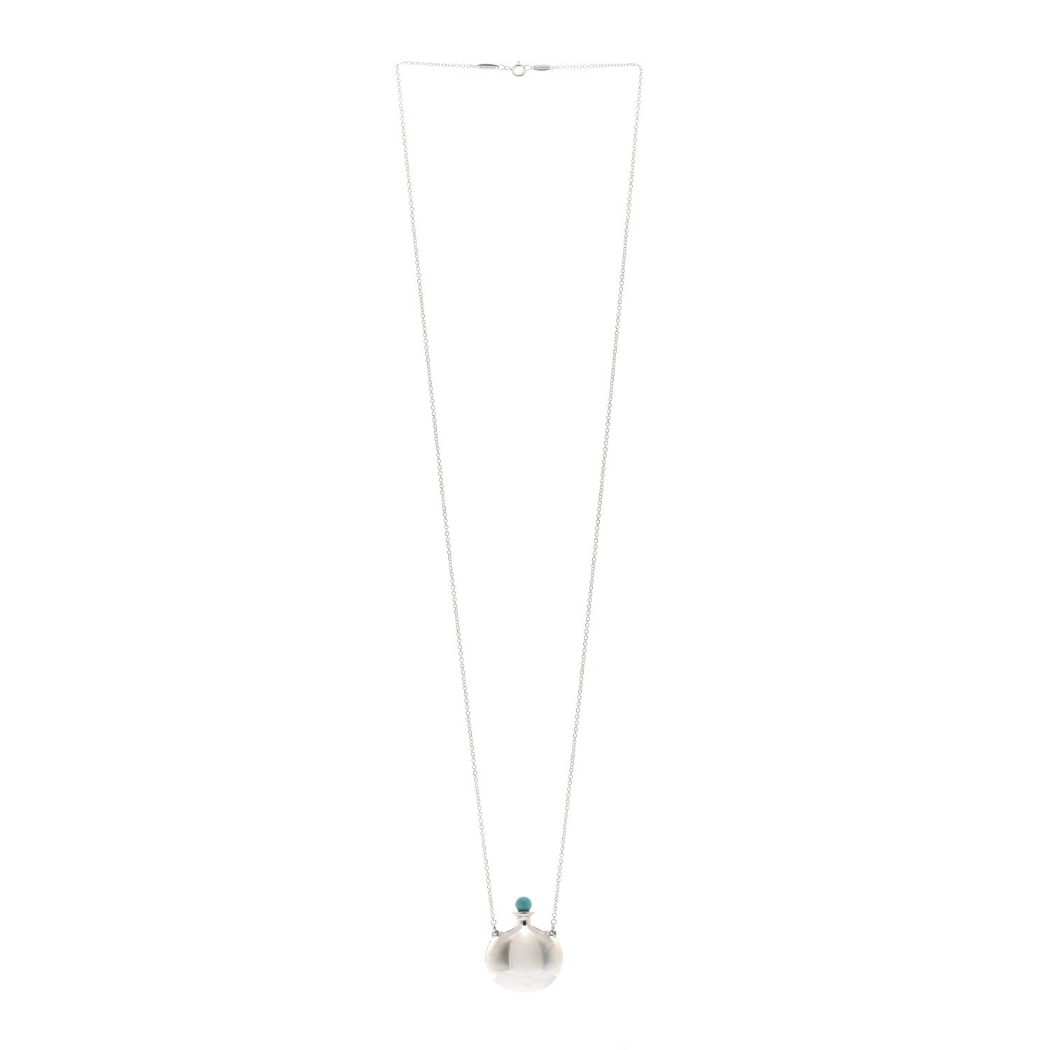 Tiffany Sterling Silver Turquoise Elsa Peretti Round Bottle Pendant Necklace 3 of 4