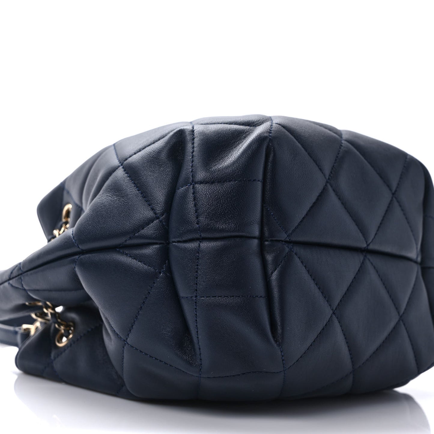 Lambskin Quilted CC Dweller Drawstring Bucket Bag Navy