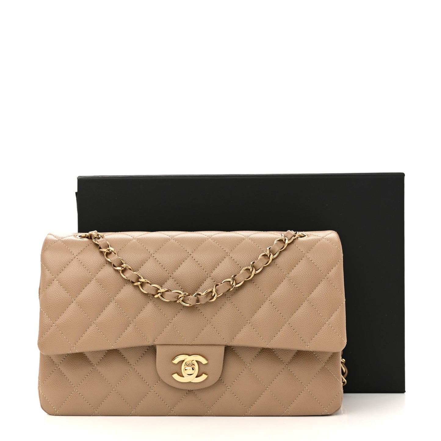 Caviar Quilted Medium Double Flap Dark Beige