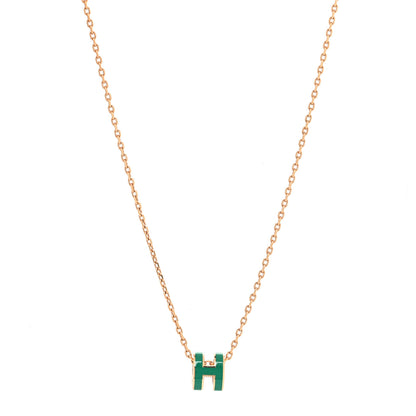 Hermes Lacquered Gold Mini Pop H Pendant Necklace Malachite 1 of 5
