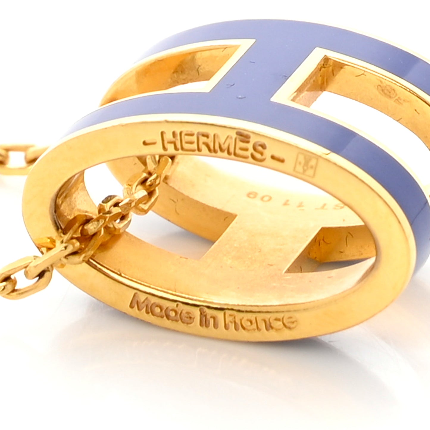 Lacquered Gold Pop H Pendant Necklace Bleu Royal