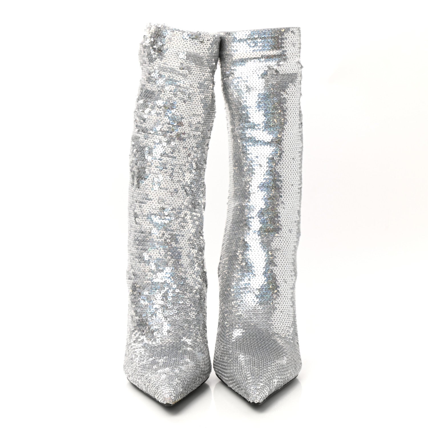 Balenciaga Metallic Sequin Spandex Pointy Toe Knife Booties 36.5 Silver 2 of 8
