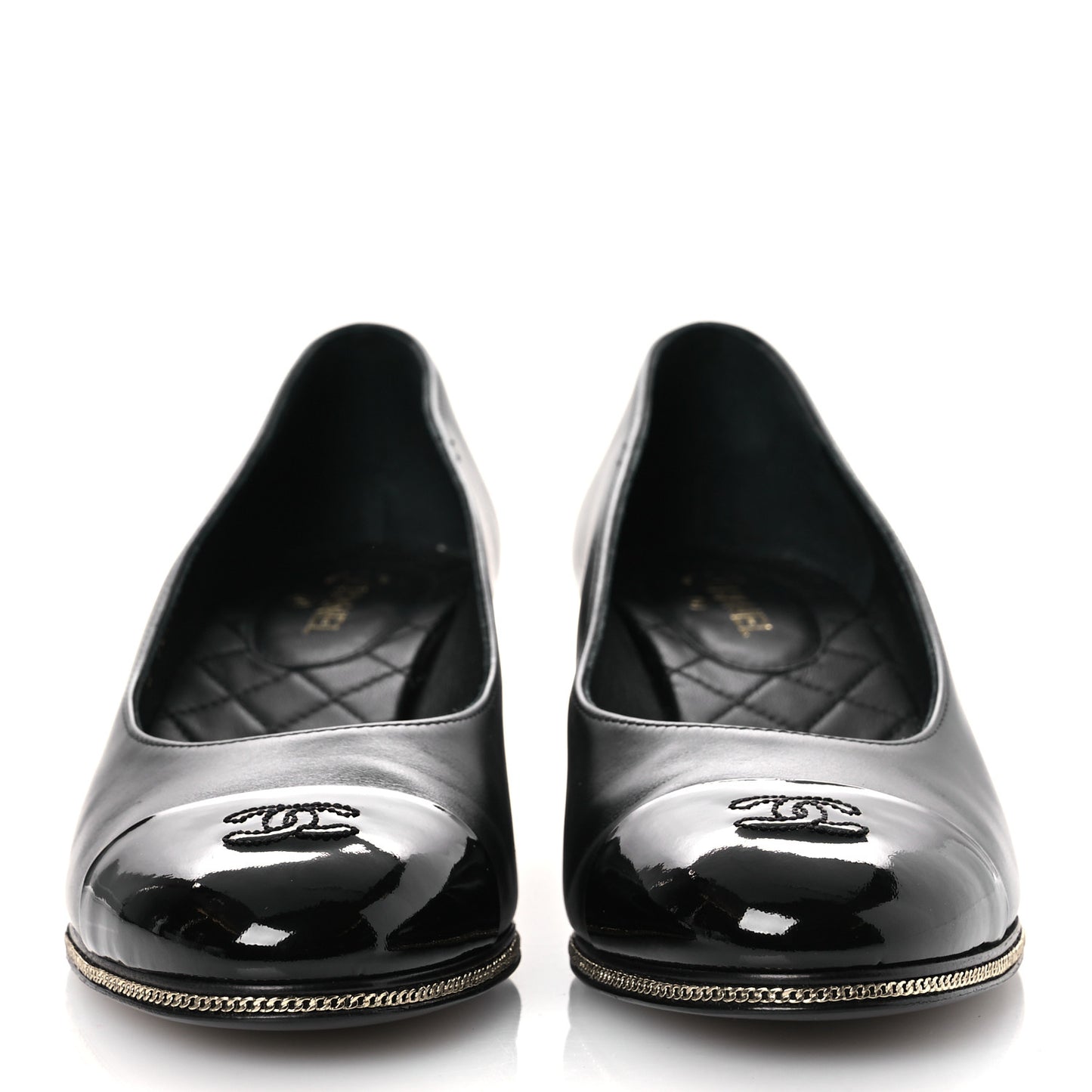Lambskin Patent Cap Toe CC Pumps 37 Black