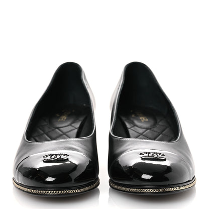 Chanel Lambskin Patent Cap Toe CC Pumps 37 Black 3 of 13