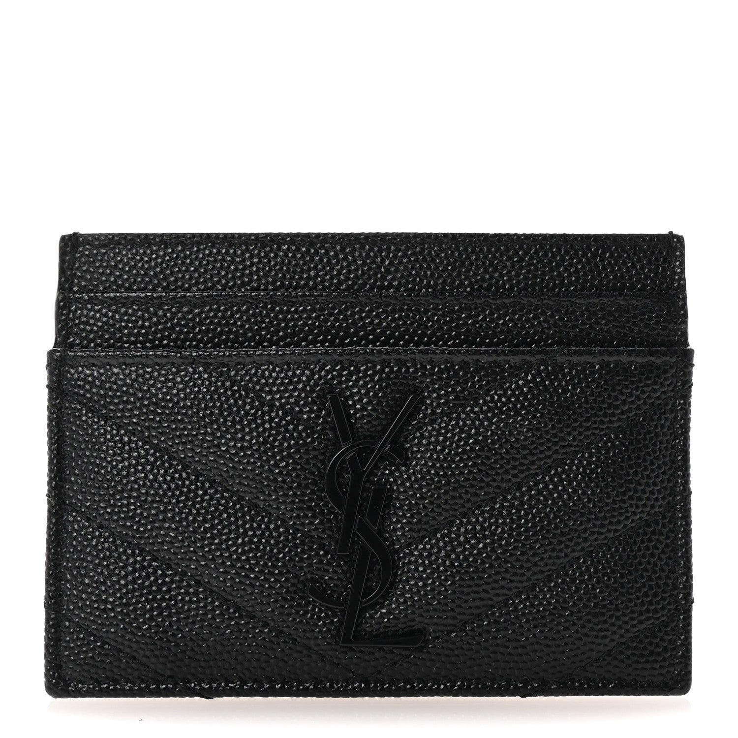 Saint Laurent Grain De Poudre Matelasse Chevron Monochrome Monogram Credit Card Case Black 1 of 8