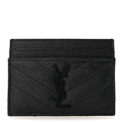 Saint Laurent Grain De Poudre Matelasse Chevron Monochrome Monogram Credit Card Case Black 1 of 8