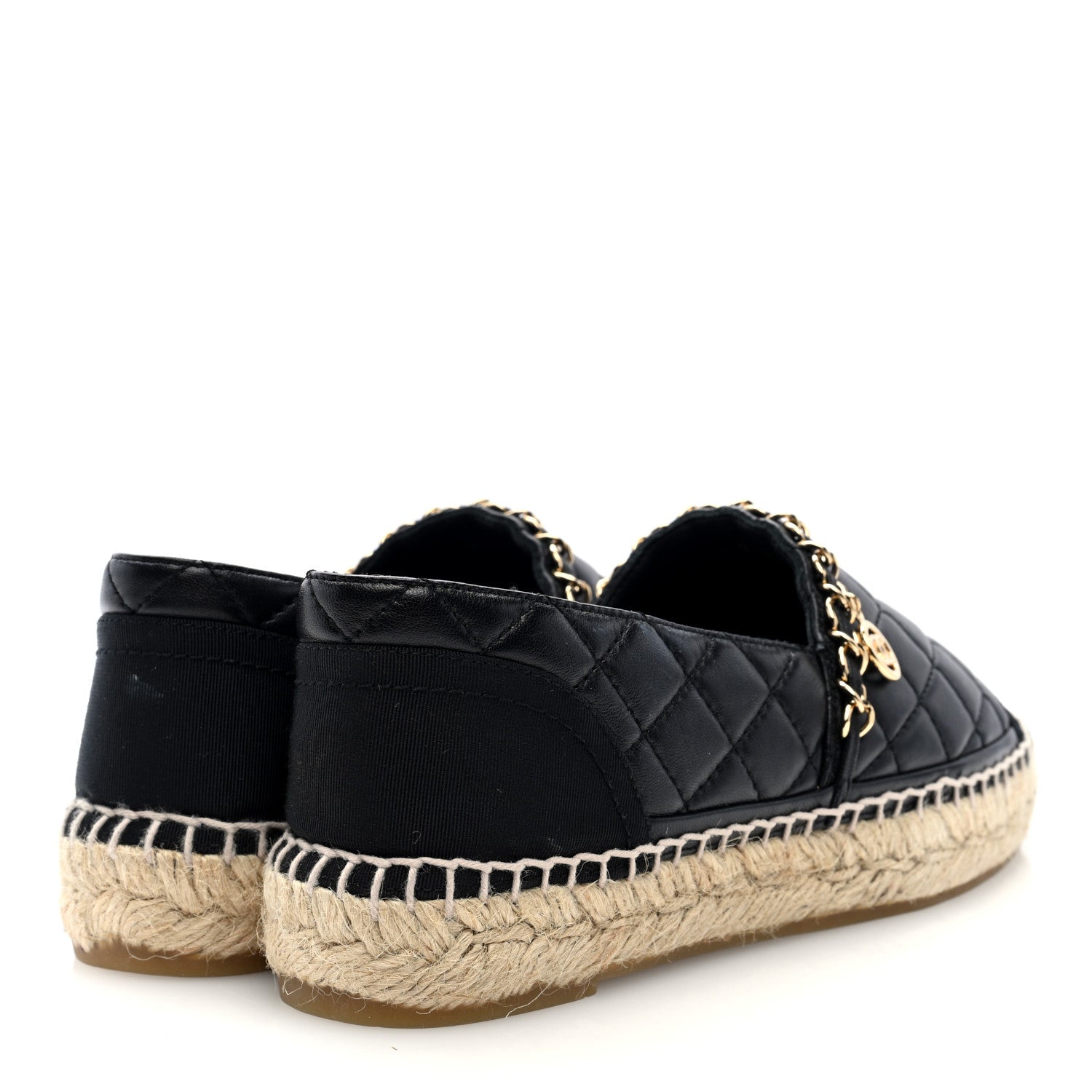 Chanel Lambskin Grosgrain Quilted CC Chain Espadrilles 36 Black 4 of 9
