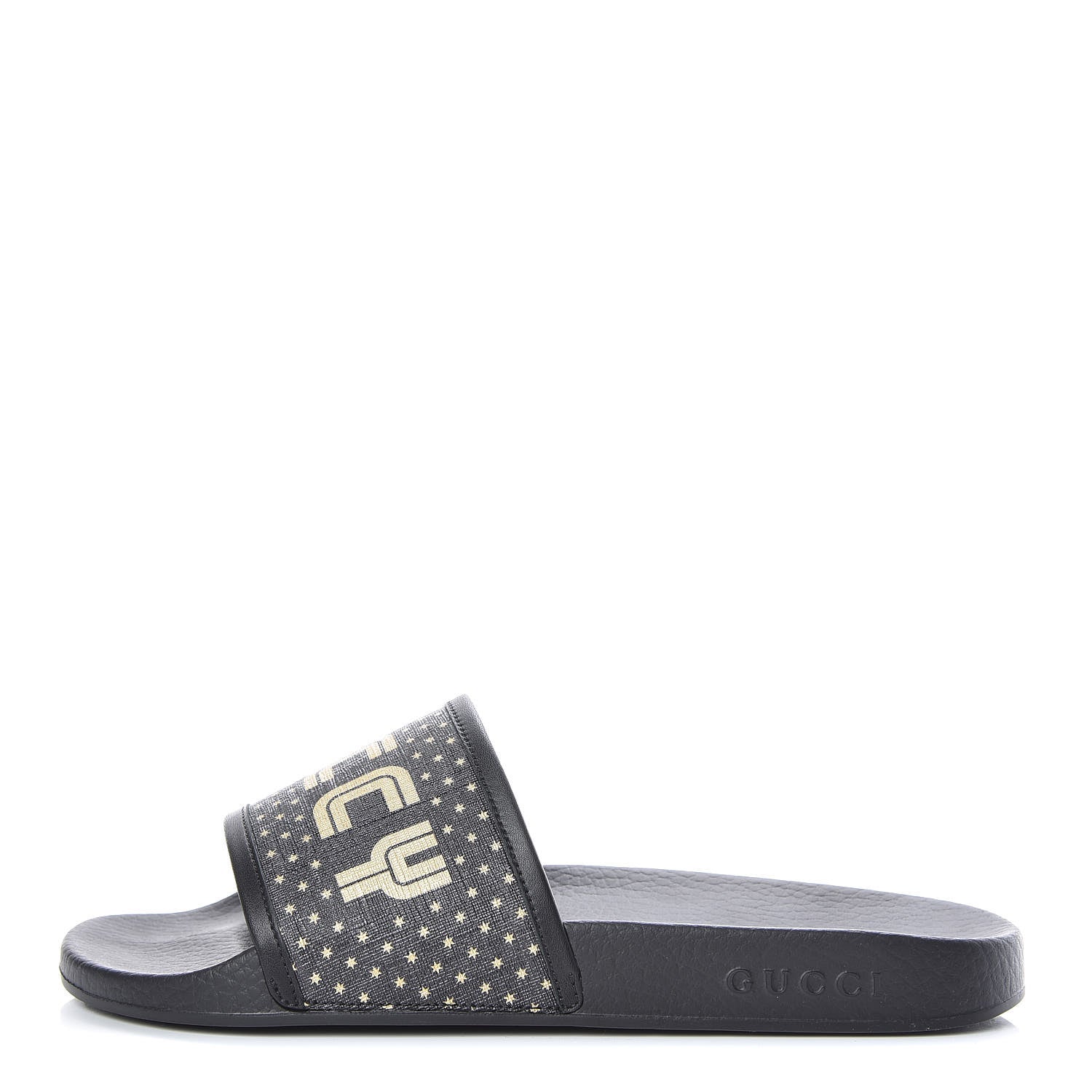 Gucci X SEGA Supreme Canvas GUCCY Stars Mens Slide Sandals 8 Black Gold 1 of 10