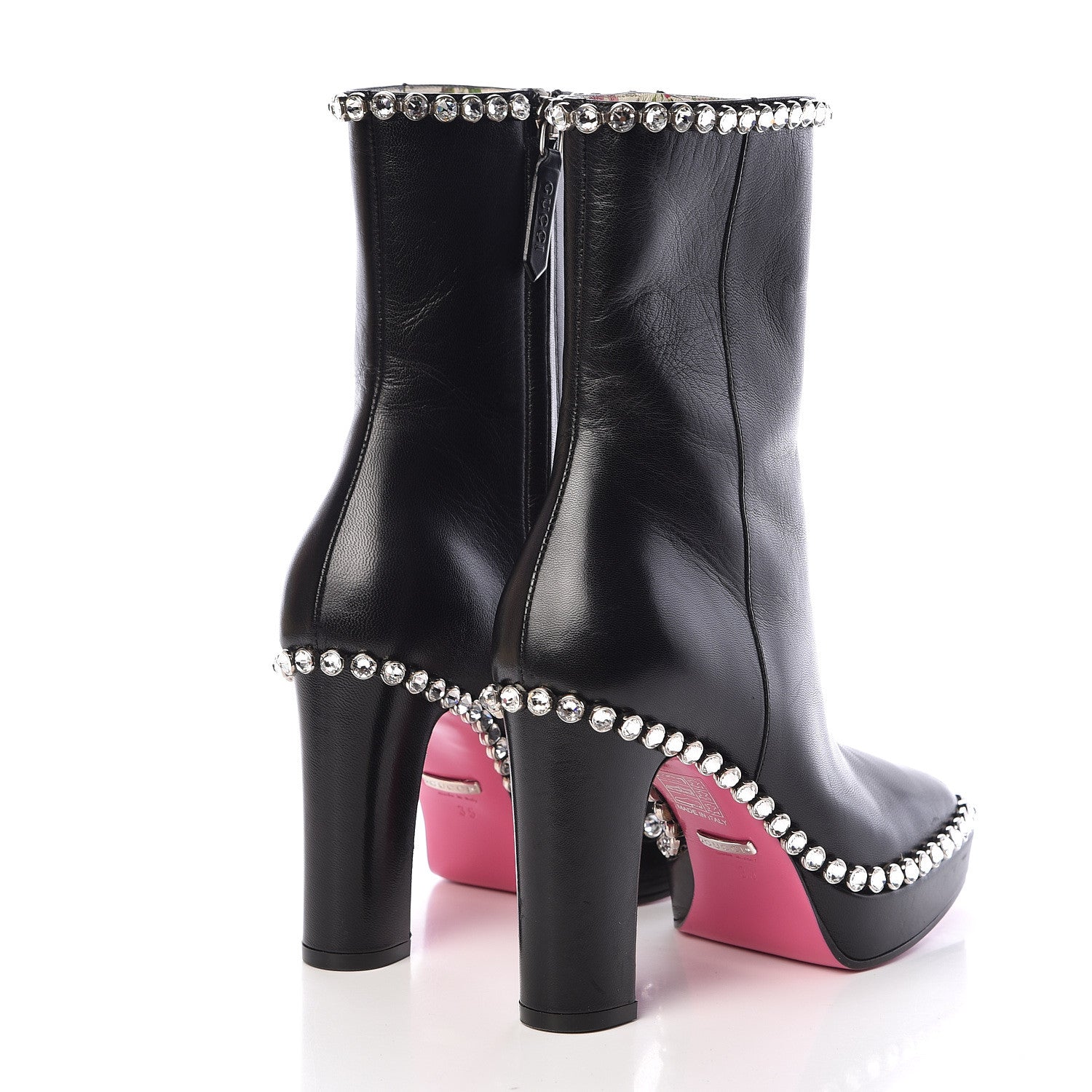 Gucci Malaga Kid Olympia Crystal Embellished Boots 35 Black 4 of 10