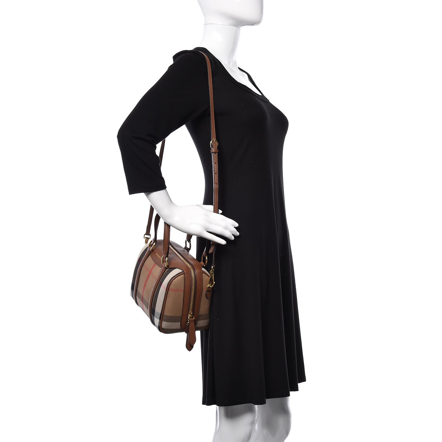 Burberry House Check Derby Calfskin Small Alchester Bowling Bag Tan 3 of 13