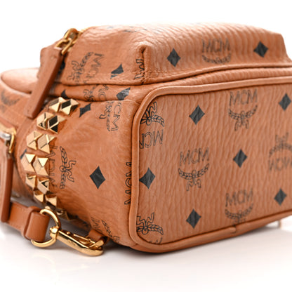 MCM Visetos Side Stud X-Mini Stark Bebe Boo Backpack Cognac 10 of 12