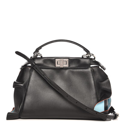 Fendi Nappa Waves Bi-Color Mini Peekaboo Iconic Satchel Black Turchese 1 of 9