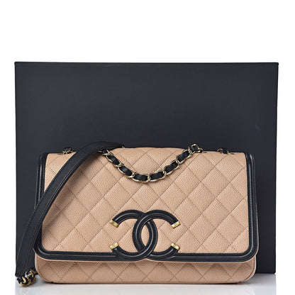 Chanel Caviar Quilted Medium CC Filigree Flap Beige Black 17 of 17