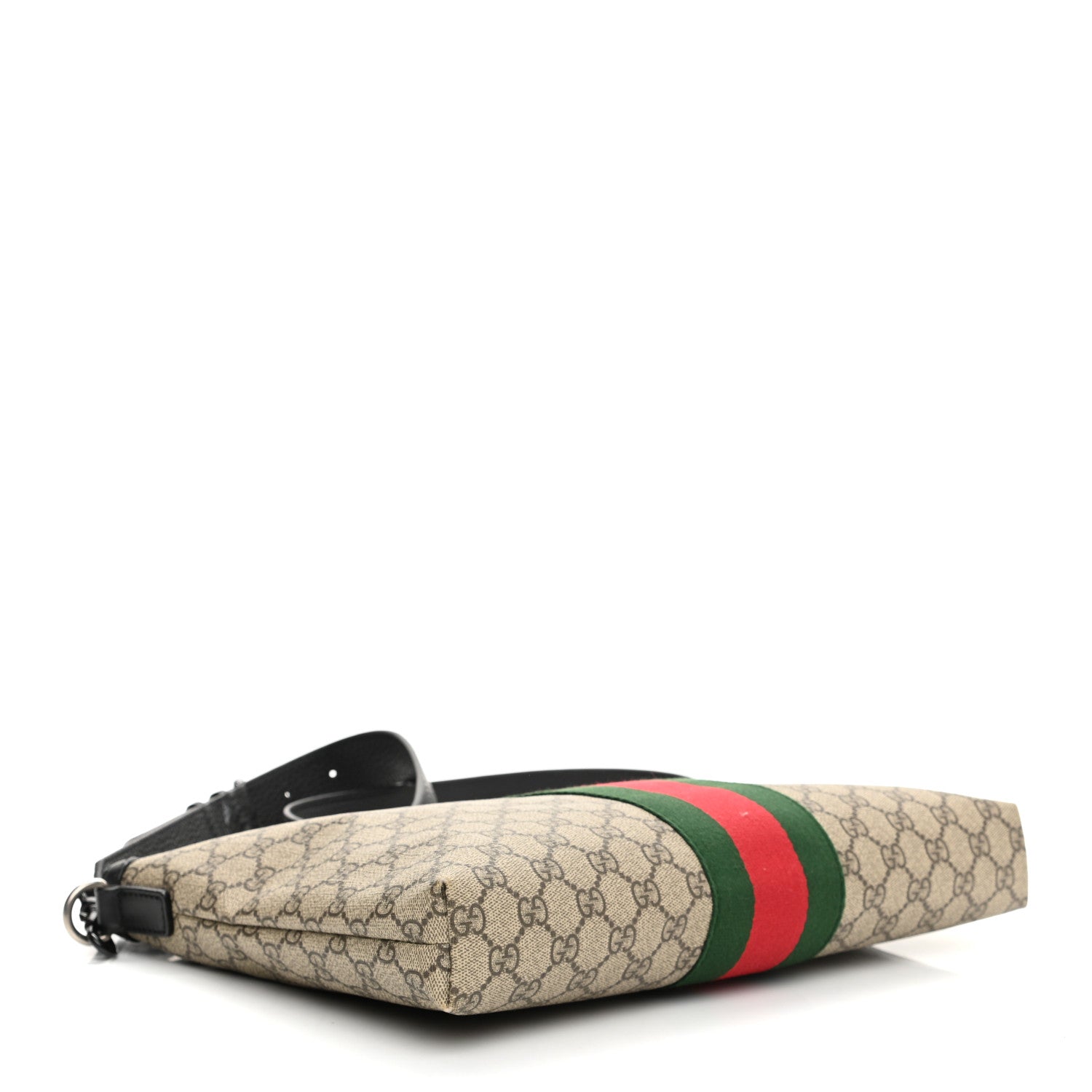 Gucci GG Supreme Monogram Calfskin Web Medium Flat Messenger Bag Beige Ebony Black 4 of 12