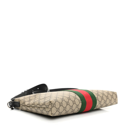 Gucci GG Supreme Monogram Calfskin Web Medium Flat Messenger Bag Beige Ebony Black 4 of 12