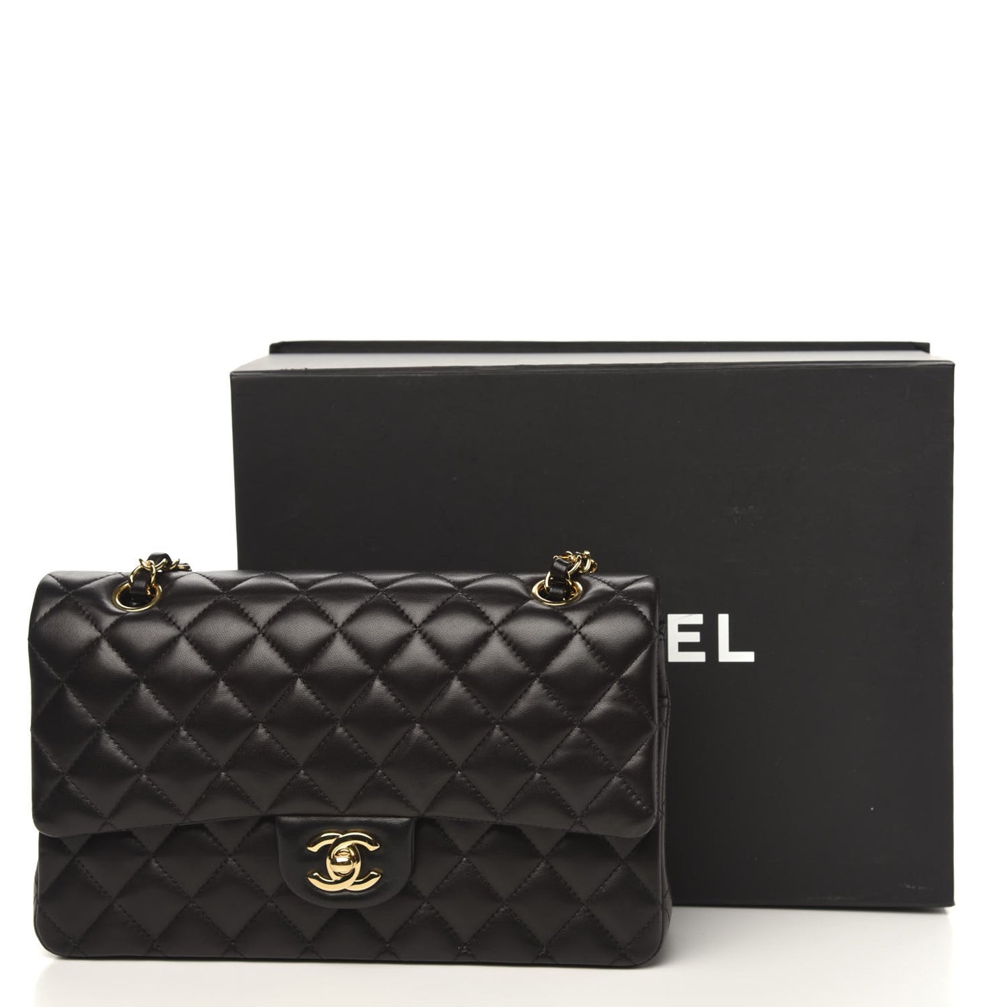 Lambskin Quilted Medium Double Flap Black