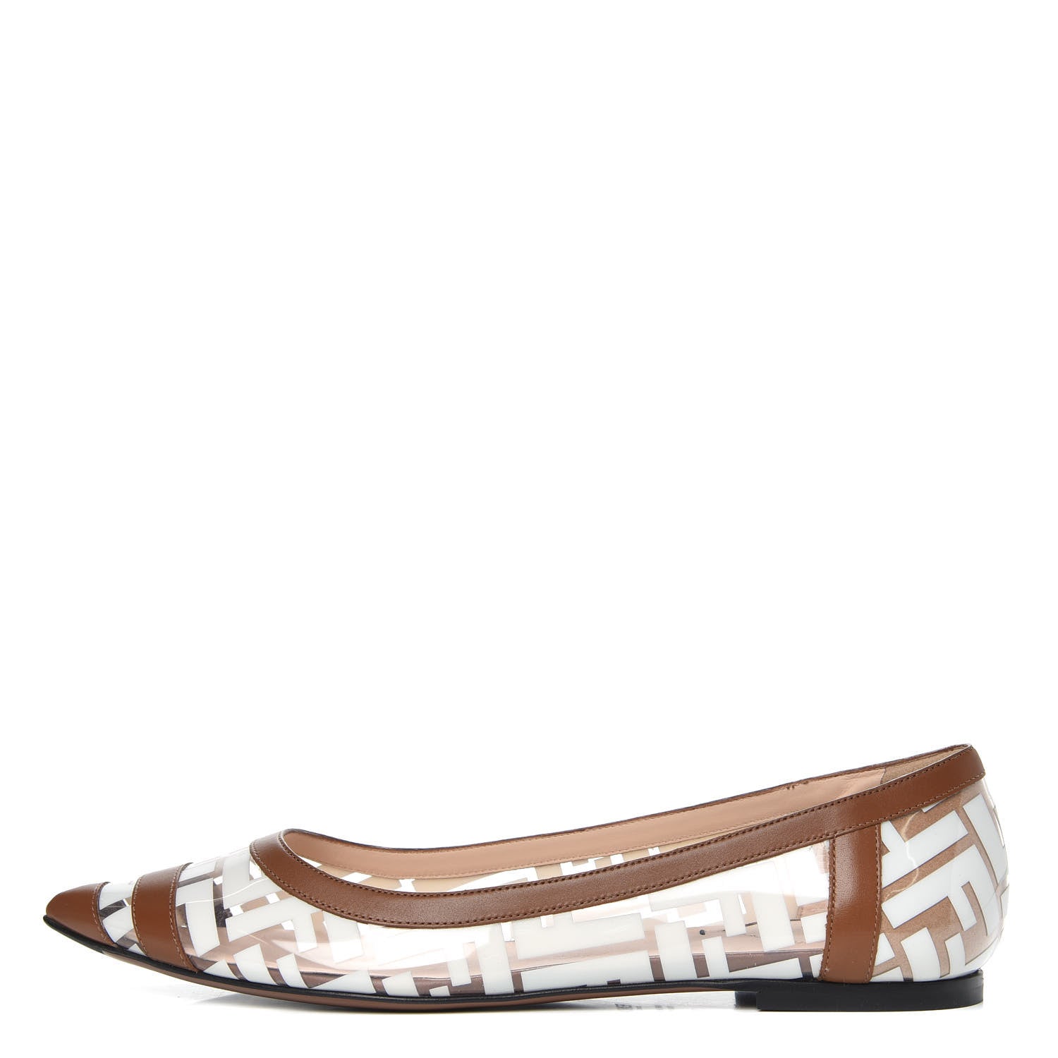 Fendi PVC Calfskin FF Colibri Ballerina Flats 39.5 White Cuoio 1 of 7